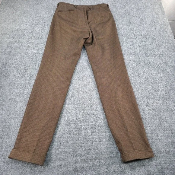BRIGLIA 1949 Men Slim Fit Trousers Brown Plaid Made in Italy Size 32 Dress Pants - Picture 9 of 10